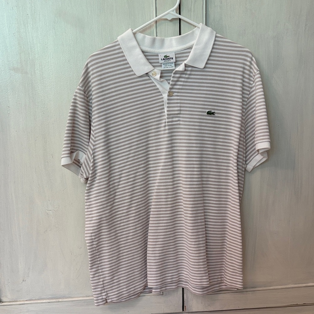 Lacoste Men's Polo Shirt - Light Gray and White Stripes